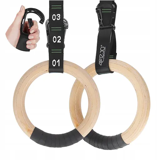 Гимнастические кольца 4FIZJO деревянные, регулируемые Black/Green (P-5905973402736) - фото 1