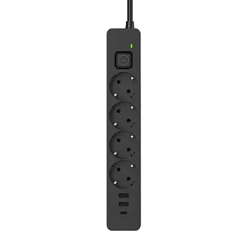 Мережевий фільтр-подовжувач СolorWay 4 розетки/3USB (2USB-A + 1 TYPE-C) (24W) Black 5 м (CW-CHE435PDB)