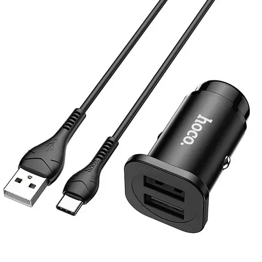 Комплект для авто - зарядный и кабель Type-C - HOCO NZ4 Wise road dual port car charger set черный - фото 5