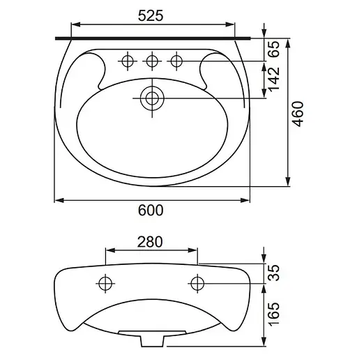 Умивальник Cersanit Eko new 60 см Без п'єдестала, з переливом - фото 3