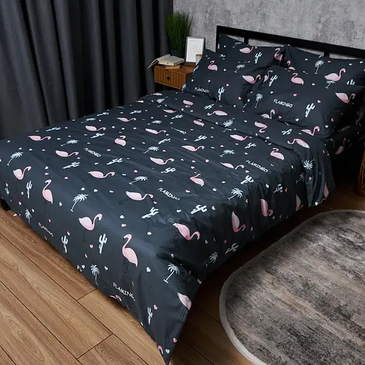 Комплект постільної білизни Moon&Star Satin Elit Flamingo Сімейний 2х143х210 см наволочки 2х50х70 см - фото 1