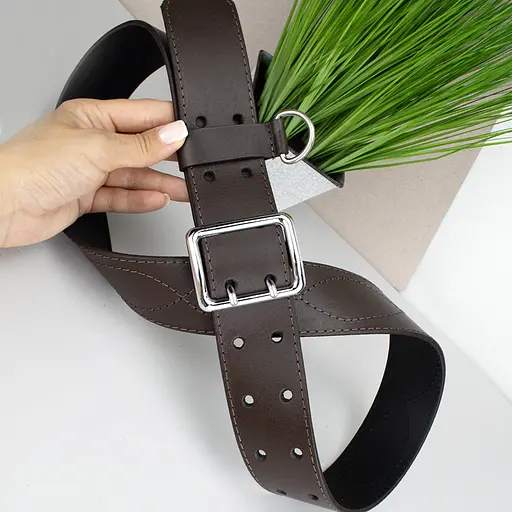 Ремень мужской кожаный широкий коричневый JK-5080 (120 см) - фото 2