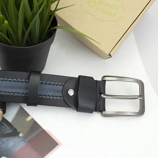 Ремінь чоловічий шкіряний батал 145 см SF-405 XXL під джинси синій - фото 5