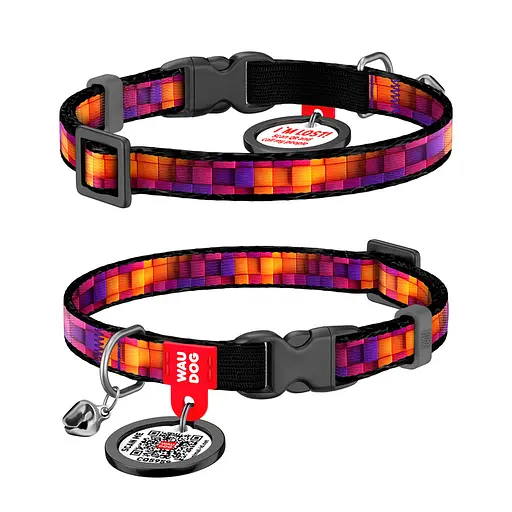 Ошейник для кошек нейлоновый Waudog Nylon с QR-паспортом "Кубы 3Д" пластиковый фастекс XS Ш 10 мм Д 20-30 см