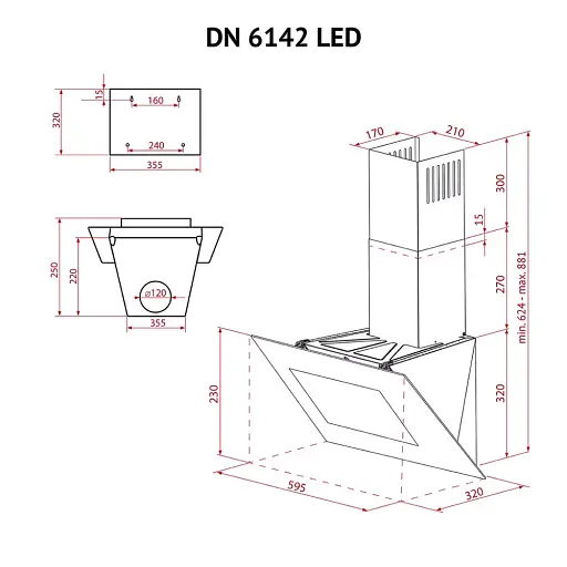 Вытяжка декоративная наклонная PERFELLI DN 6142 BL LED - фото 11