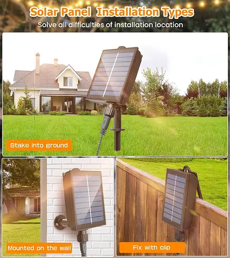 LITOHOM Солнечные гирлянды для улицы, 14M/46FT G50 солнечные гирлянды для улицы, 30 лампочек с USB-портом и пультом дистанционного - фото 5