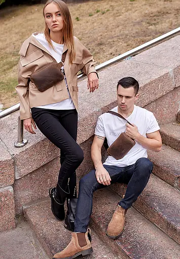 Шкіряна поясна сумка Dropbag Mini темно-коричнева Crazy Horse - фото 7