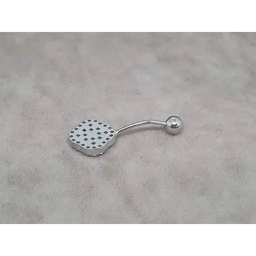 Серебряная серьга для пирсинга пупка Ирий Клевер с тигровым глазом. 6025.5 - фото 3