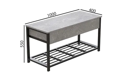 Банкетка з ящиком Ferrum-decor Дрейк 1 550x1000x400 метал Чорний ДСП Бетон 16 мм (FRD-103051) - фото 3