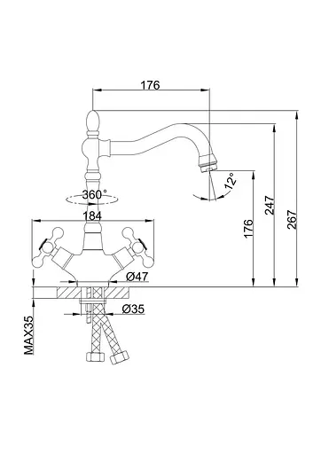 F4019-4 Змішувач для кухні двохвентильний Г-подібний ретро гусак латунний корпус шпилька бронза Frap 1/8 Бронза - фото 5