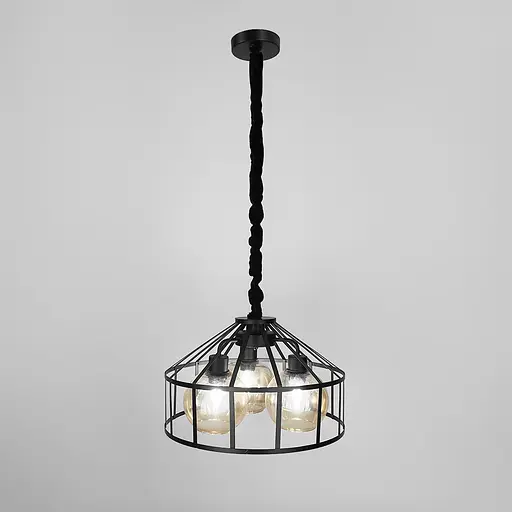 Чорна люстра Лофт на 3 янтарних плафони | Арт. 11508/3 BK+AM | Line F - фото 4