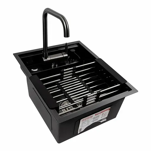 Кухонна мийка CM 40x50 прихована PVD чорна Platinum Handmade, Чорний - фото 4