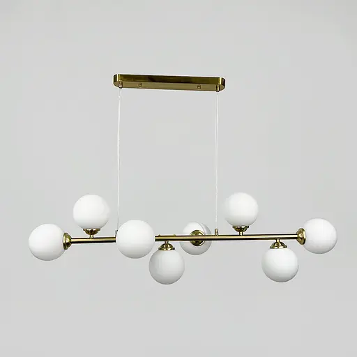 Удлиненная латунная люстра на 8 белых плафонов 100х30 см | Line F | Ст. 1548/8L AB - фото 1