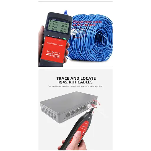 Кабельний тестер Noyafa NF-8200 для RJ45 RJ11 багатофункціональний трасошукач вимірювач відстаней (18890) - фото 4