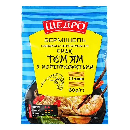 Вермішель Щедро Том ям з морепродуктами, швидкого приготування 60 г