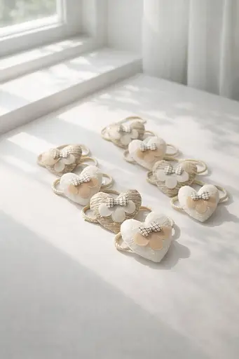 Набір декоративних гумок для волосся з м'якими сердечками та бантиками 20 шт. - фото 1