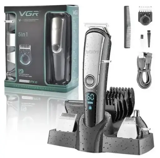 Машинка для стрижки волосся VGR V-105 тример для вусів та бороди з насадками 5 в 1 - фото 4