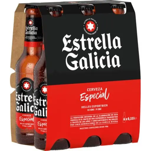Упаковка пива Estrella Galicia Especial світле 5.5% 1.98 л (0.33 л x 6 шт.)