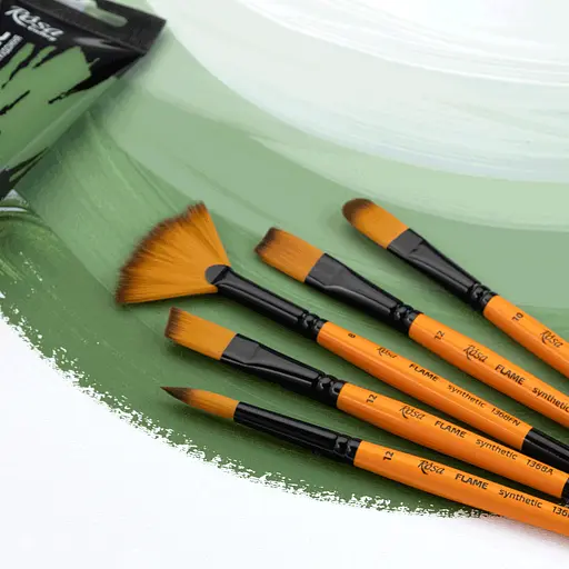 Пензель синтетика плоска FLAME 1368F коротка ручка Rosa - фото 6