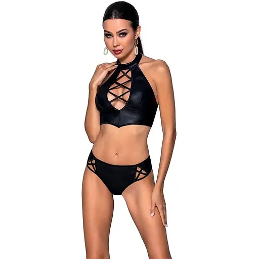Комплект із еко-шкіри Passion Nancy Bikini black L/XL