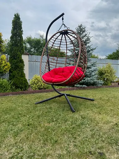 Підвісне садове крісло гойдалка Gordon кокон / гніздо SAN VITO з м'якою червоною подушкою Коричневий - фото 7