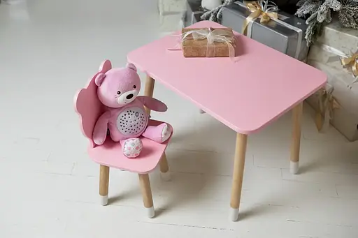 Дитячий прямокутний столик (Рожевий) та стільчик Ведмедик (Рожевий) - фото 8