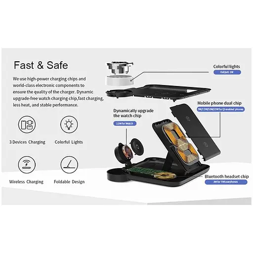Зарядка Qi 4in1 wireless charger RGB X499 для Phone/Watch/Earphones 15W Max чорна - фото 6