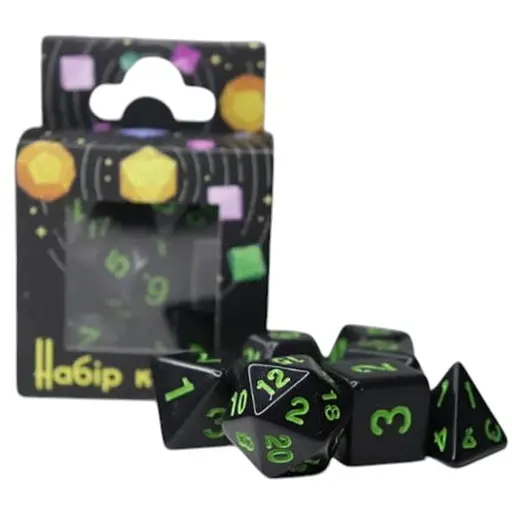 Набір кубиків Opaque 7 Dice Set - Black (w-green) , 7 шт. (g7dopaq01) - фото 1