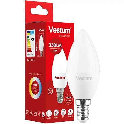 Світлодіодна лампа Vestum C37 4W 4100K 220V E14 1-VS-1307