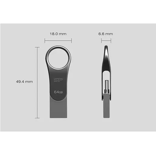 USB флеш-накопитель Silicon Power Mobile C80 64GB USB-A 3.2 Gen 1/USB-C Silver (SP064GBUC3C80V1S) [134403] - фото 5