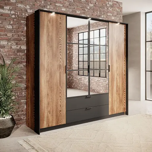 Шкаф для одежды Perfect Home Милтон / Milton 4-дверный с зеркалом 4D2S/220 Каштан/антрацит (PFH-091085)