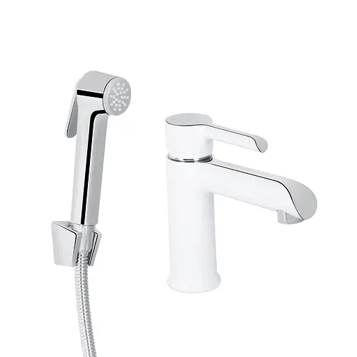 Смеситель с гигиенической лейкой Qtap Grand QTGRA272CRW45671 Chrome/White, Белый - фото 1