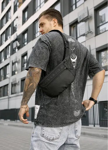 Мужская сумка на пояс бананка Sambag Tirso Max черный тканевый 38×17×6 см (80341065m) - фото 2
