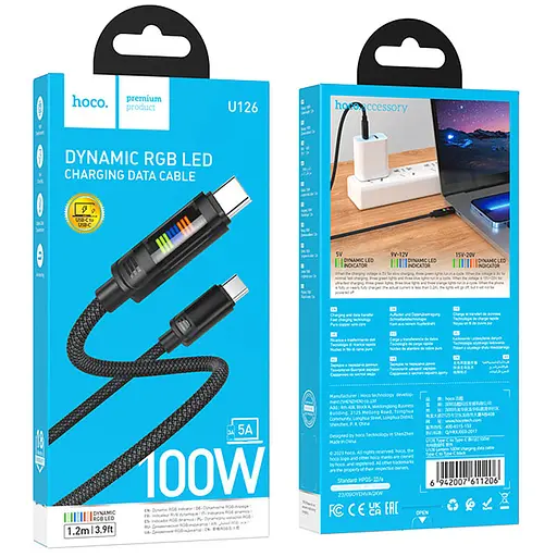 Дата кабель Hoco U126 Lantern 100W Type-C to Type-C (1.2m) - фото 4