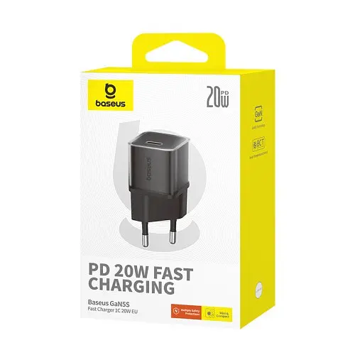 Мережевий зарядний пристрій Baseus GaN5S Fast Charger 1C 20W EU чорний P10162503113-00 - фото 4