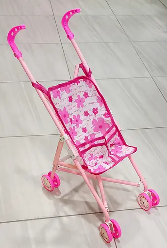 Коляска 9302 W для куклы, жел рама, двойные колеса поворот, высота 53 см Вид 1 - фото 2