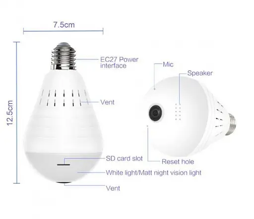 Панорамна Wi-Fi IP камера 360 ° лампочка EC75B-P12 - фото 5