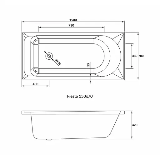 Ванна акриловая Volle Festa Neo 150x70 1234.001570 Белый - фото 2
