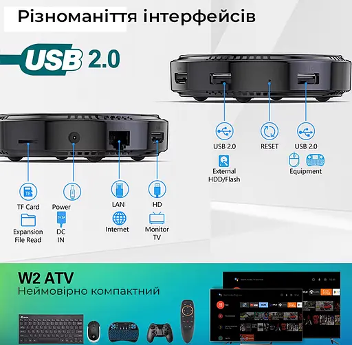 Vontar W2 ATV 2/16Gb S905W2, Смарт ТВ 4K HDR приставка Android SmartTV Box, пульт Air Mouse G10S c гіроскопом та мікрофоном, налаштування Android TV у подарунок - фото 5