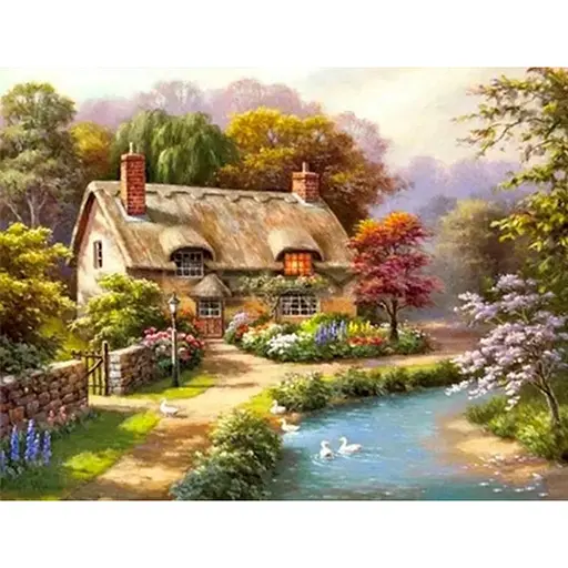 Алмазна мозаїка 40 * 50 см зі стразами на підрамнику Літній пейзаж - фото 1