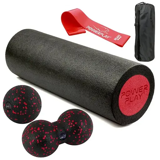 Набір для масажу та йоги PowerPlay PP_4095 EPP (Ролик 45*15 + 2-ва мячі) Red + гумка 11 кг (PP_4095_Red) - фото 1