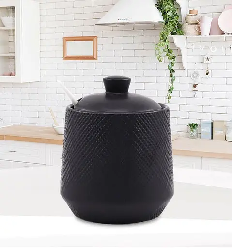 Цукорниця з ложкою Maestro MR-20001-09 керамічна 300 мл Чорна - фото 2