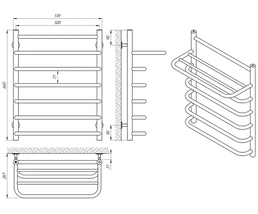 Полотенцесушитель Laris Стандарт П7 500x660 с полкой 71207699, Хром - фото 5
