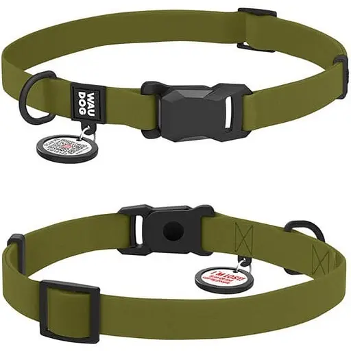 Ошейник для собак водостойкий Waudog Magnet с QR-паспортом магнитная пряжка-фастекс S Ш 15 мм Д 26-35 см хаки - фото 1