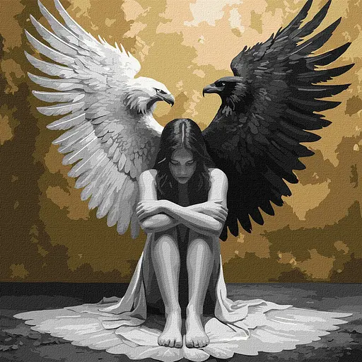 Набір для розпису по номерах Дві сторони душі з фарбами металік, Ideyka, 40x40 см, КНО5153