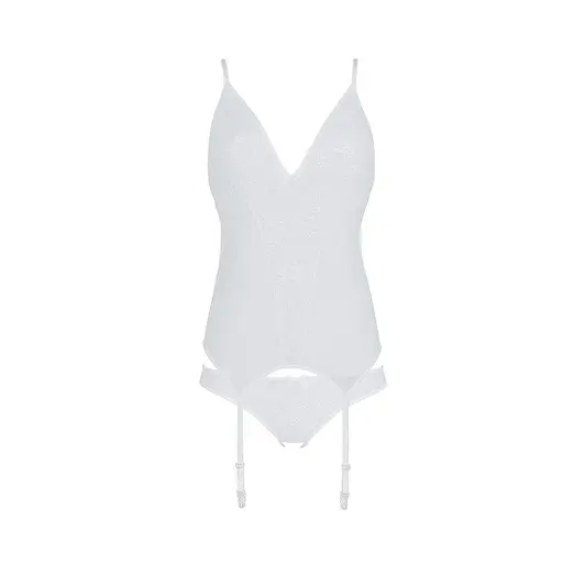 Корсет с пажами трусики с ажурным декором и открытым шагом Passion Ursula CorSet white L/XL - фото 3