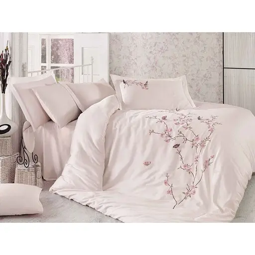 Комплект постільної білизни Dantela Vita Butterfly Pudra з вишивкою Євро Різнобарвний 000230375