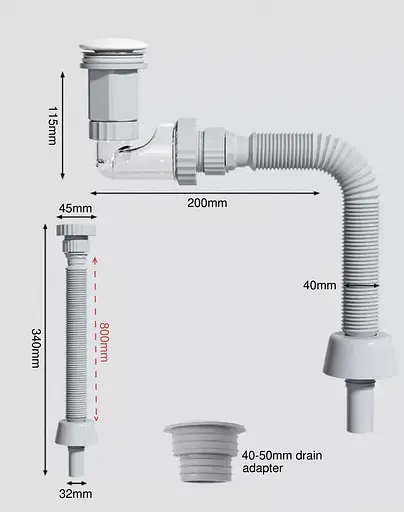 Сифон меблевий VBI з чорним клапаном VBI-059101BL, Чорний матовий - фото 4