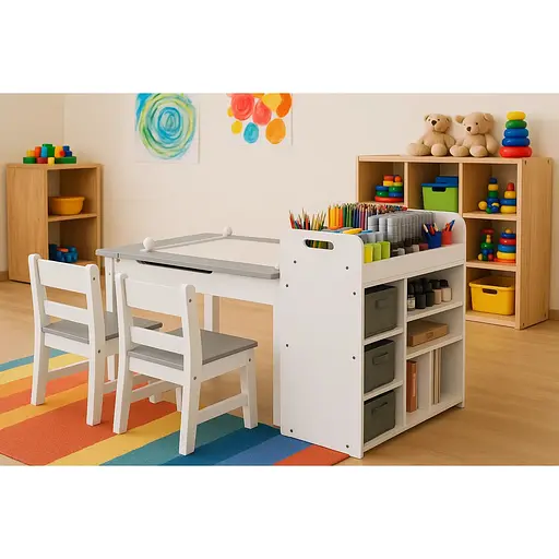 Детский набор Costway Fantastik 3 в 1: стол, 2 стула, мольберт белый