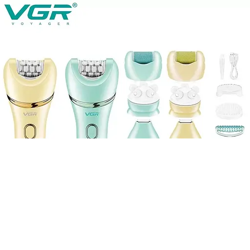Епілятор жіночий VGR V-756 (7 насадок) вологозахист Зелений - фото 2